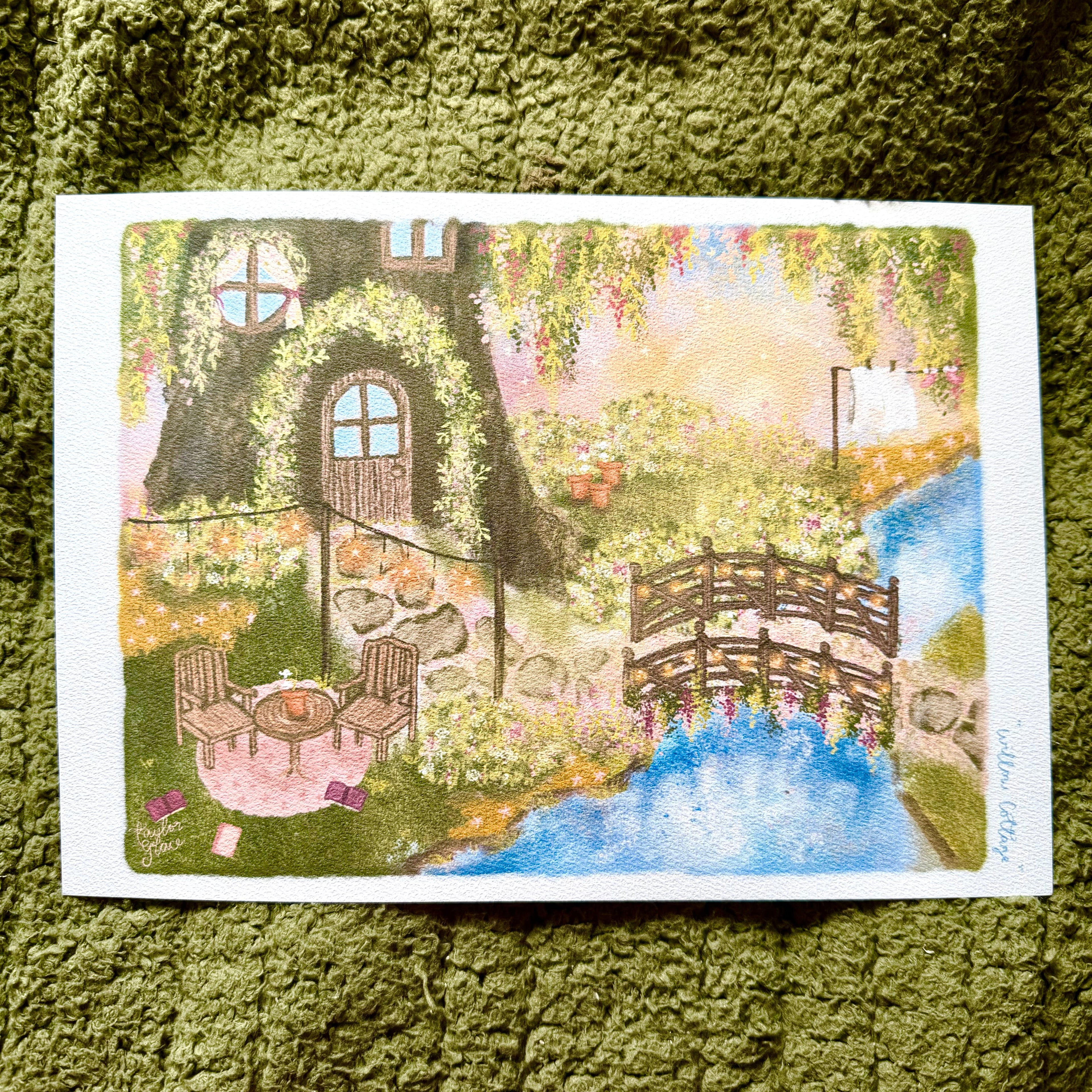 Willow Cottage - Whimsical Floral Art Print