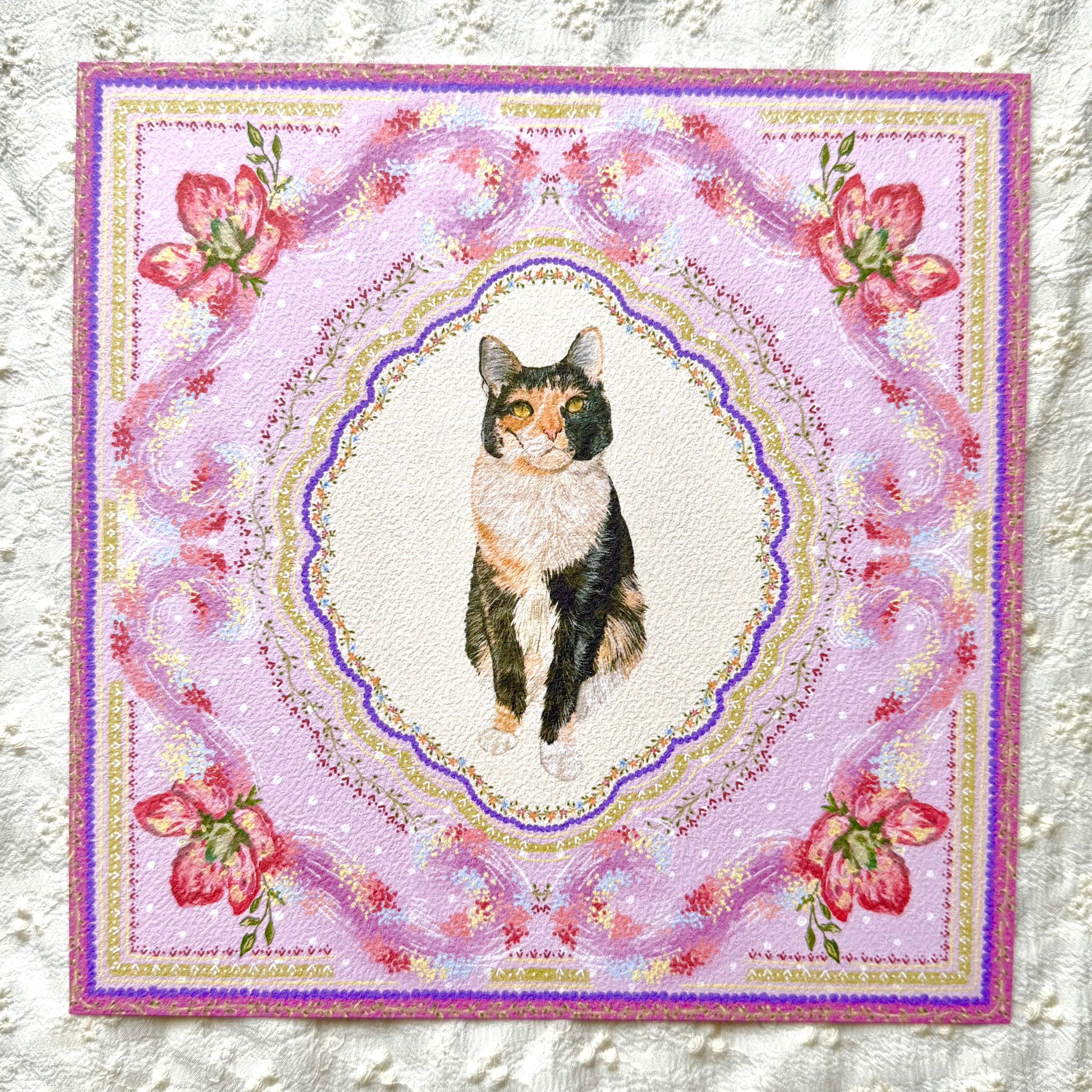 "Wisteria Petal Reverie" Black, White & Orange Calico Domestic Shorthair Cat #2 Art Print