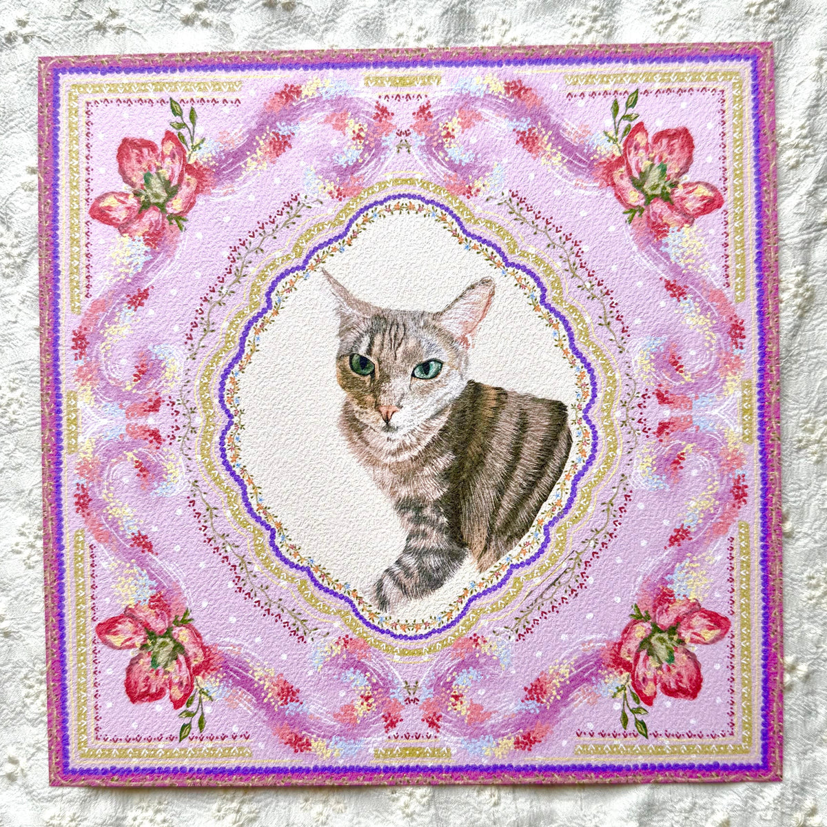 "Wisteria Petal Reverie" Brown Mackerel Domestic Shorthair Cat Art Print
