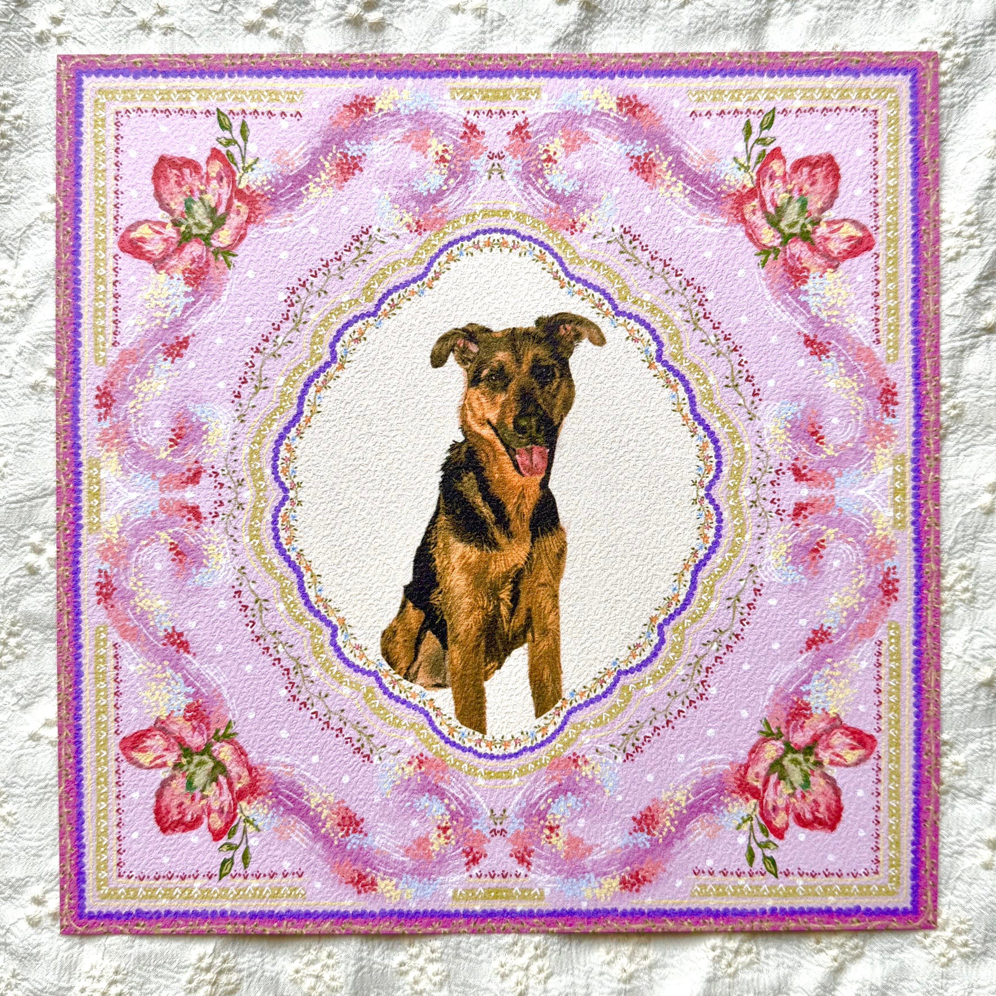 "Wisteria Petal Reverie" Black & Tan German Shepherd Mix Art Print