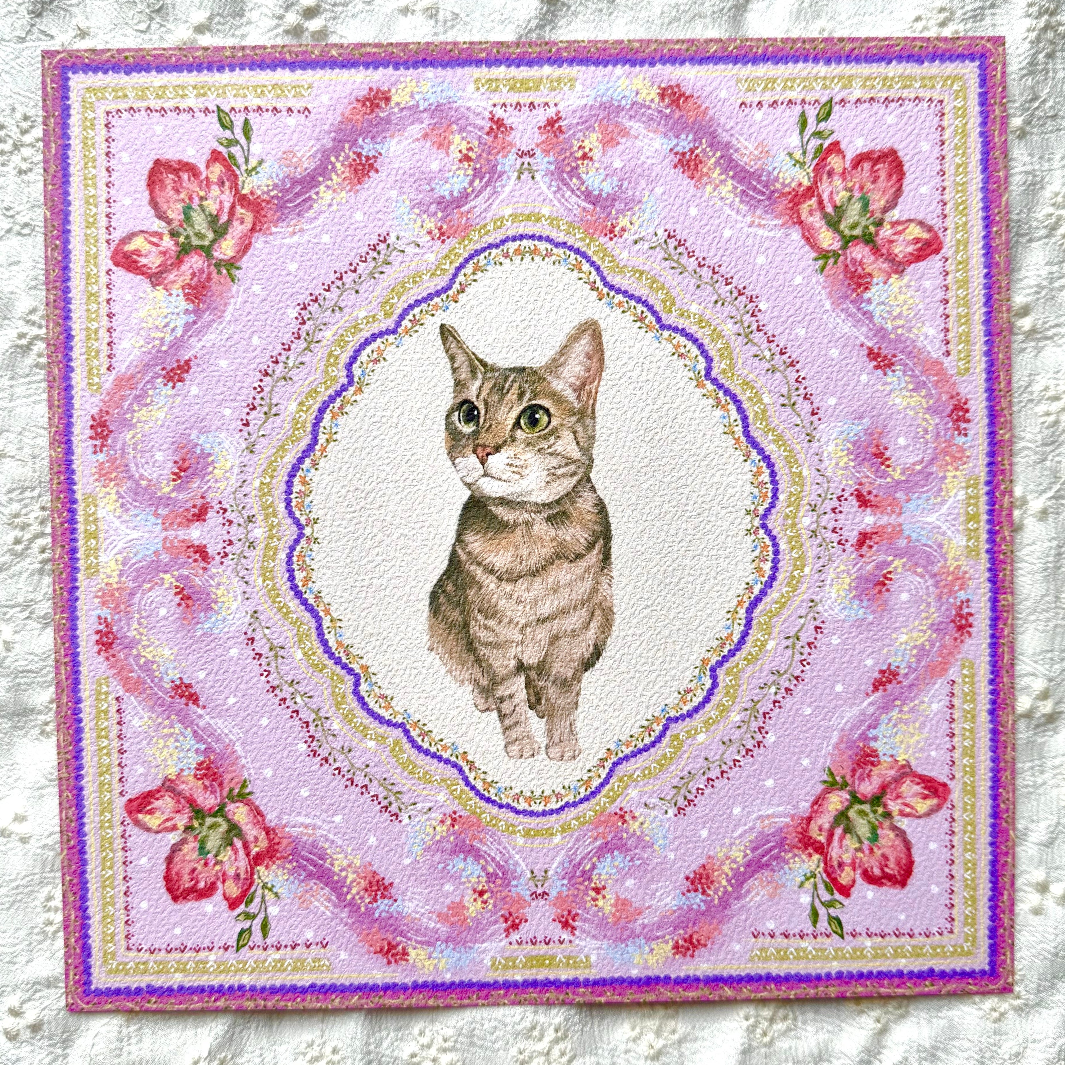 "Wisteria Petal Reverie" Brown Tabby Domestic Shorthair Cat #2 Art Print