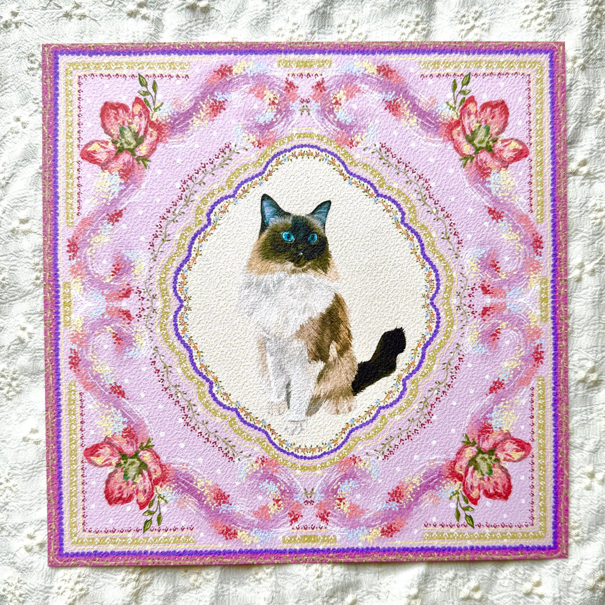 "Wisteria Petal Reverie" Seal Point Mitted Ragdoll Art Print