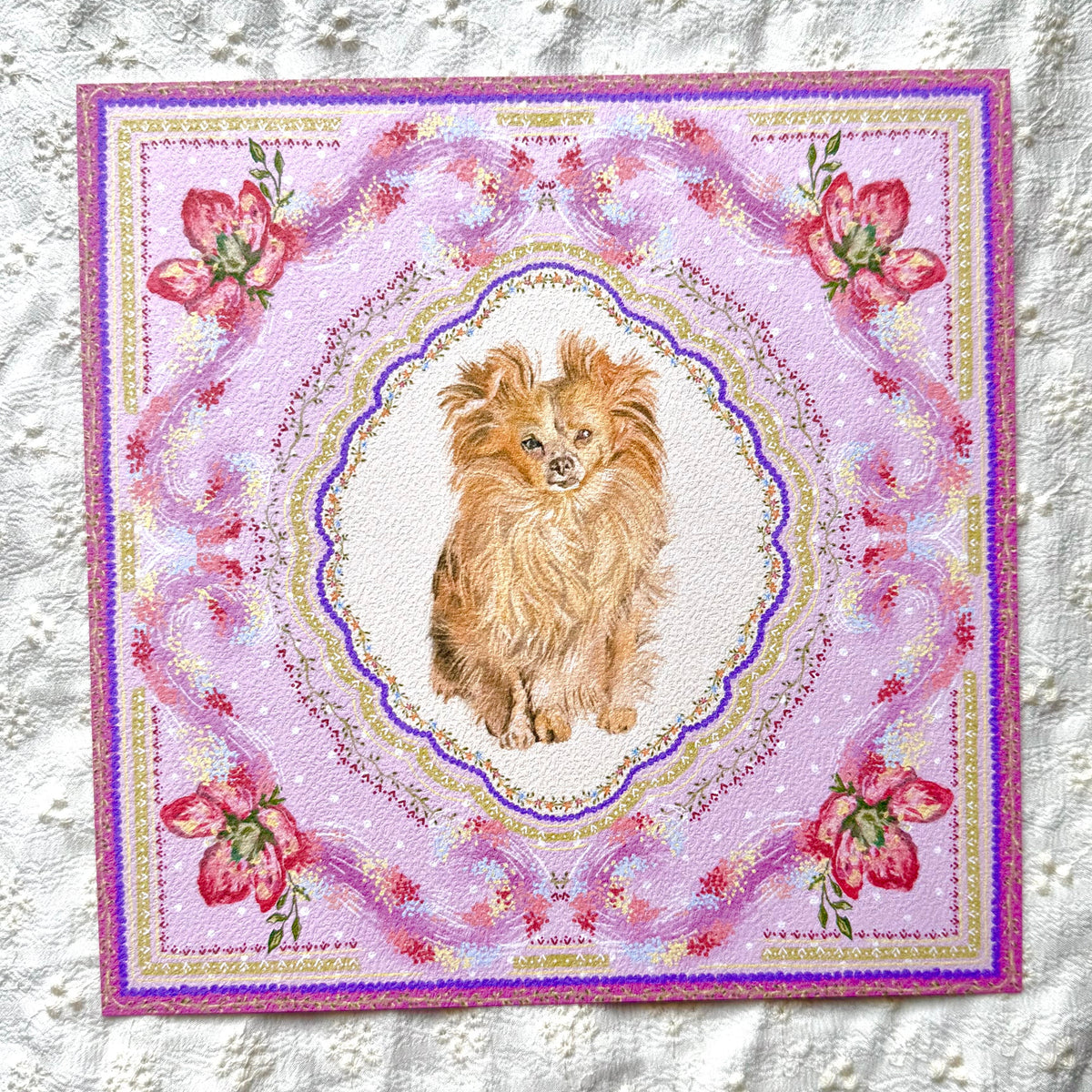 "Wisteria Petal Reverie" Cream Long-Haired Chihuahua Art Print