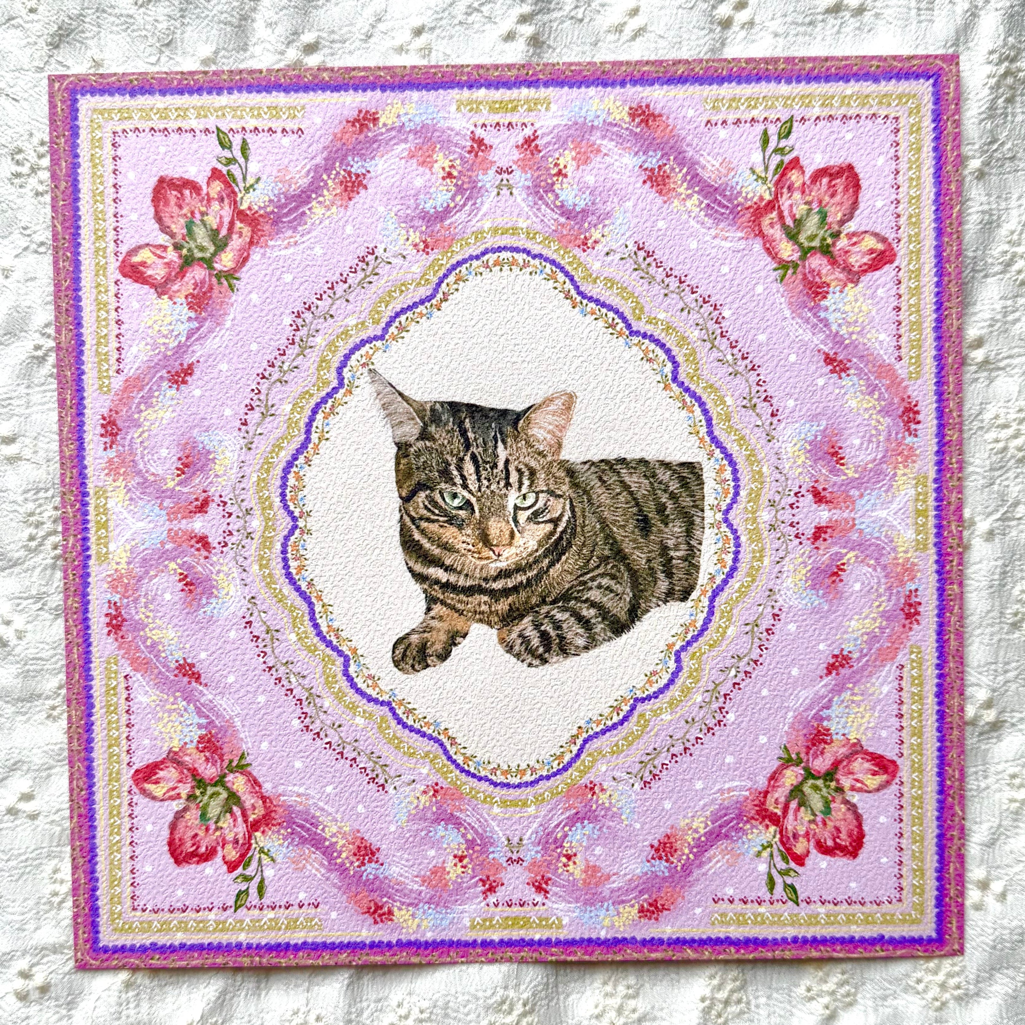 "Wisteria Petal Reverie" Brown Tabby Domestic Shorthair Cat Art Print