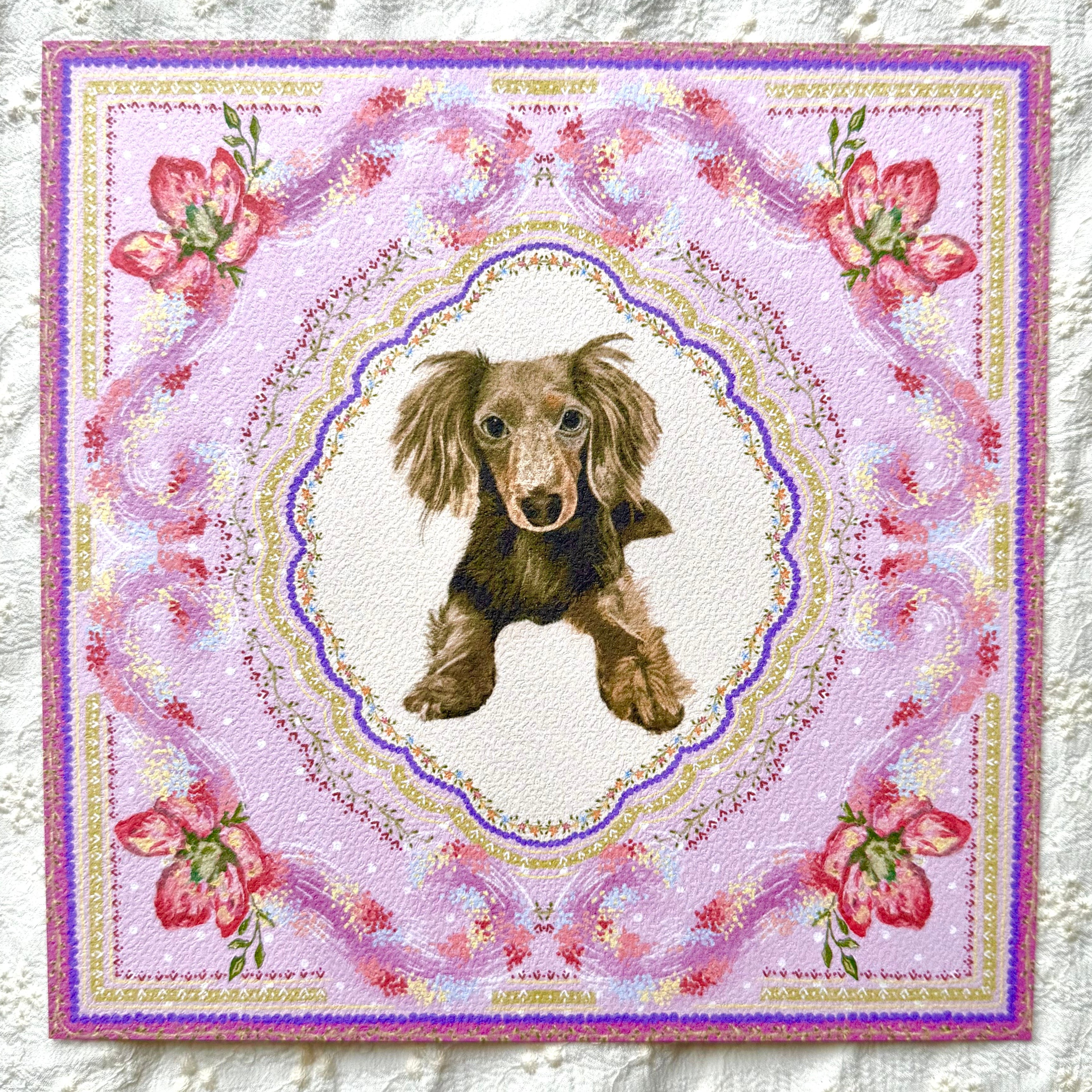 "Wisteria Petal Reverie" Chocolate Dapple Long-Haired Dachshund Art Print