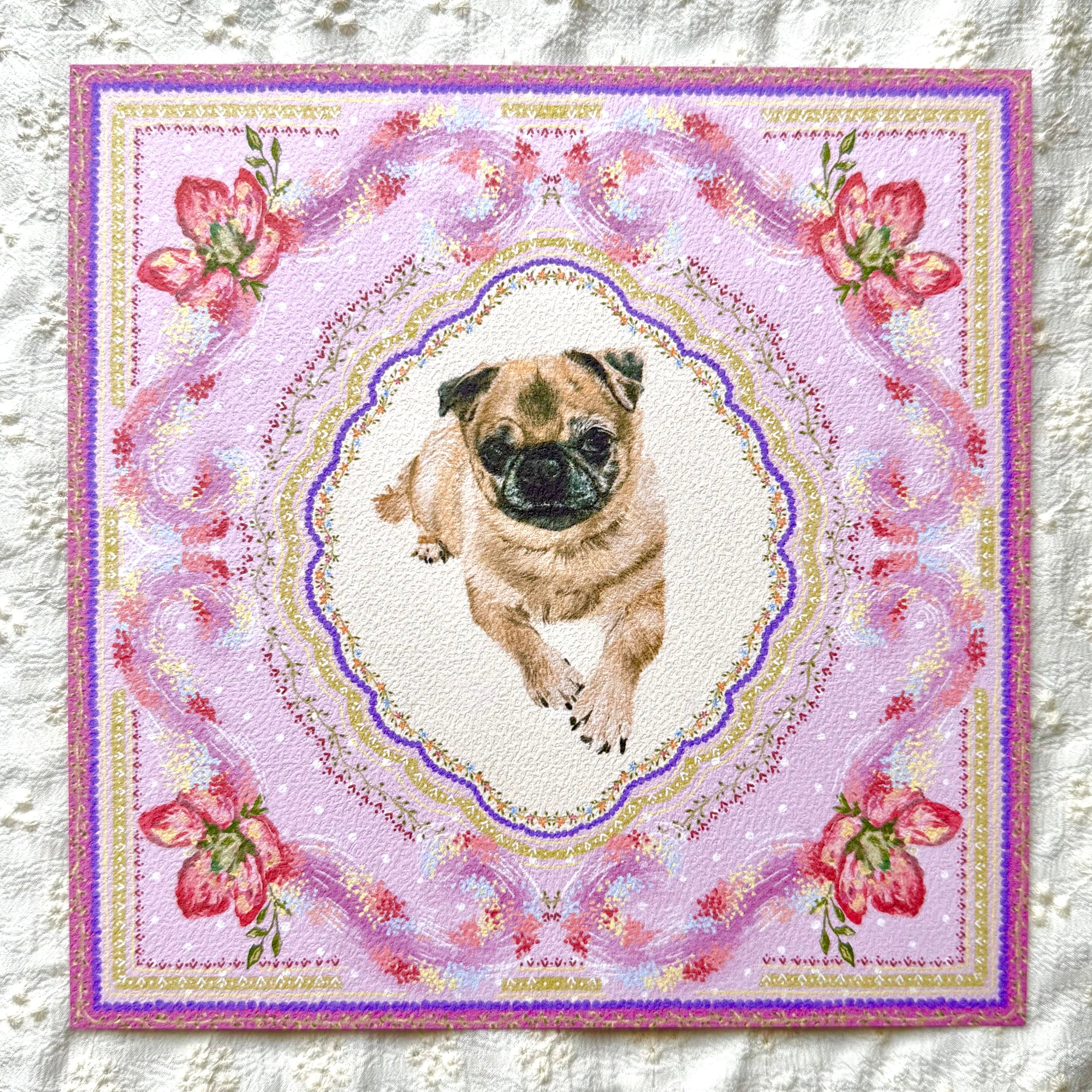"Wisteria Petal Reverie" Fawn Pug Art Print