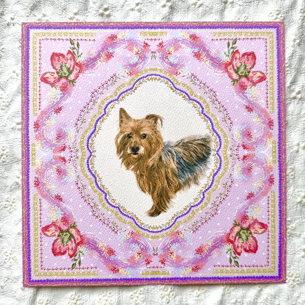 "Wisteria Petal Reverie" Blue & Tan Yorkshire Terrier Art Print