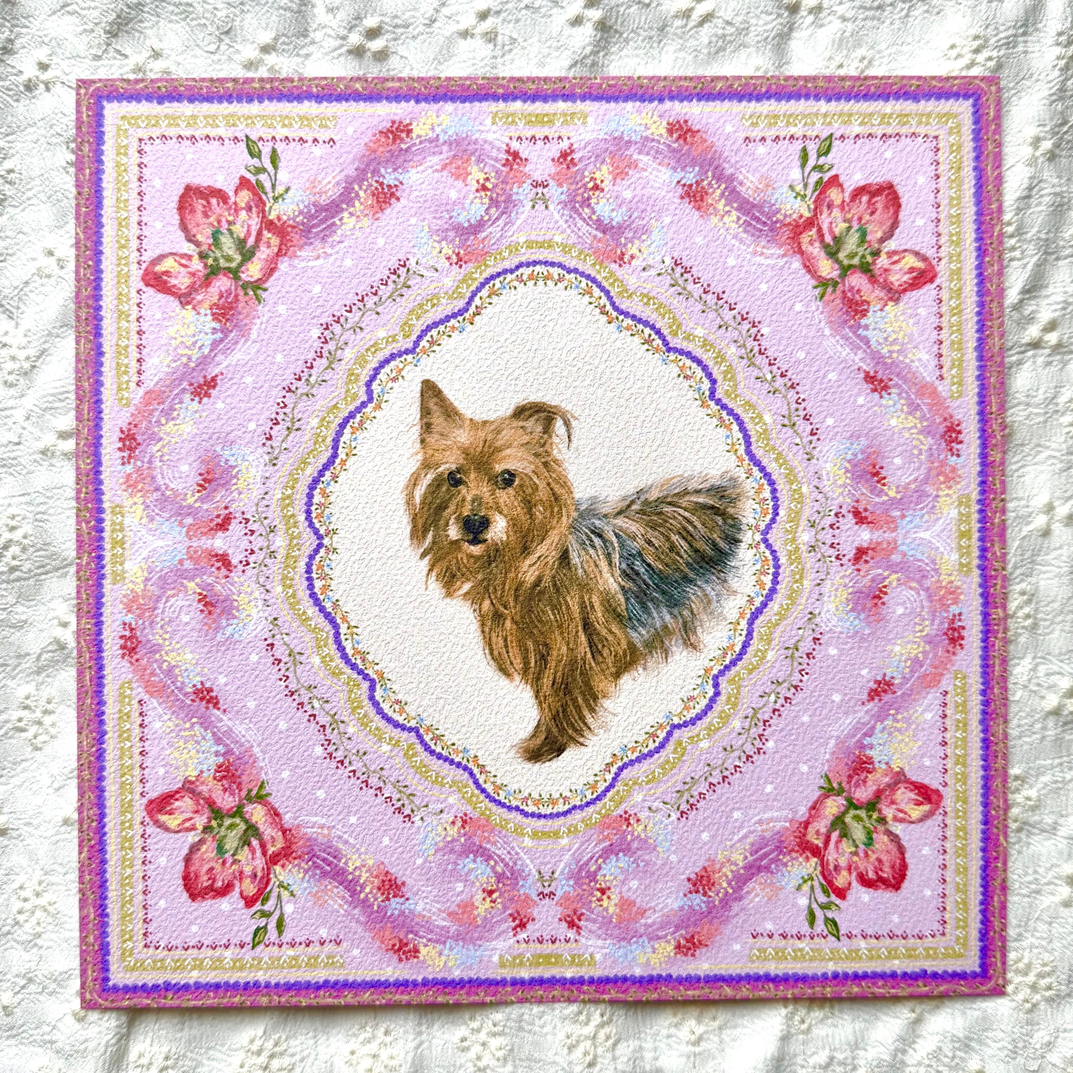 "Wisteria Petal Reverie" Blue & Tan Yorkshire Terrier Art Print
