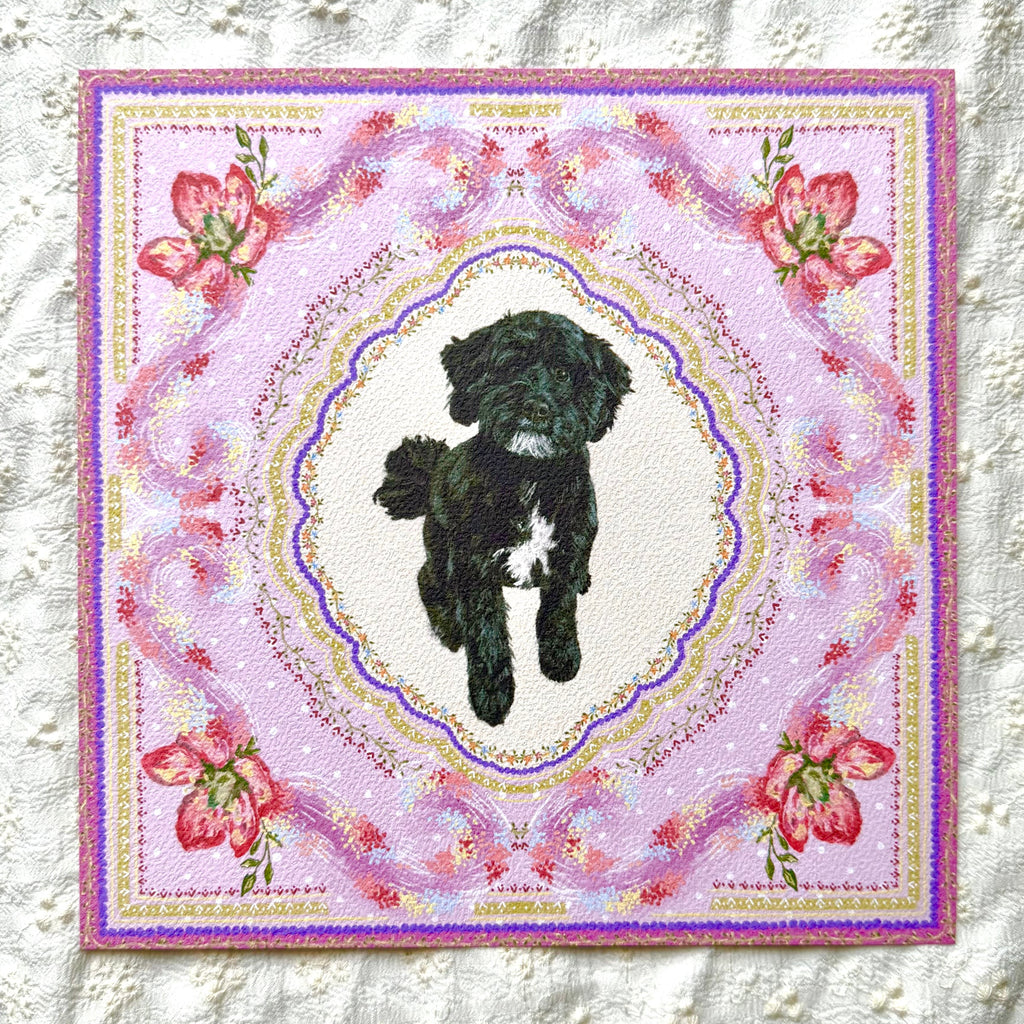 "Wisteria Petal Reverie" Black & White Shih-Poo (Shih Tzu x Poodle) Art Print