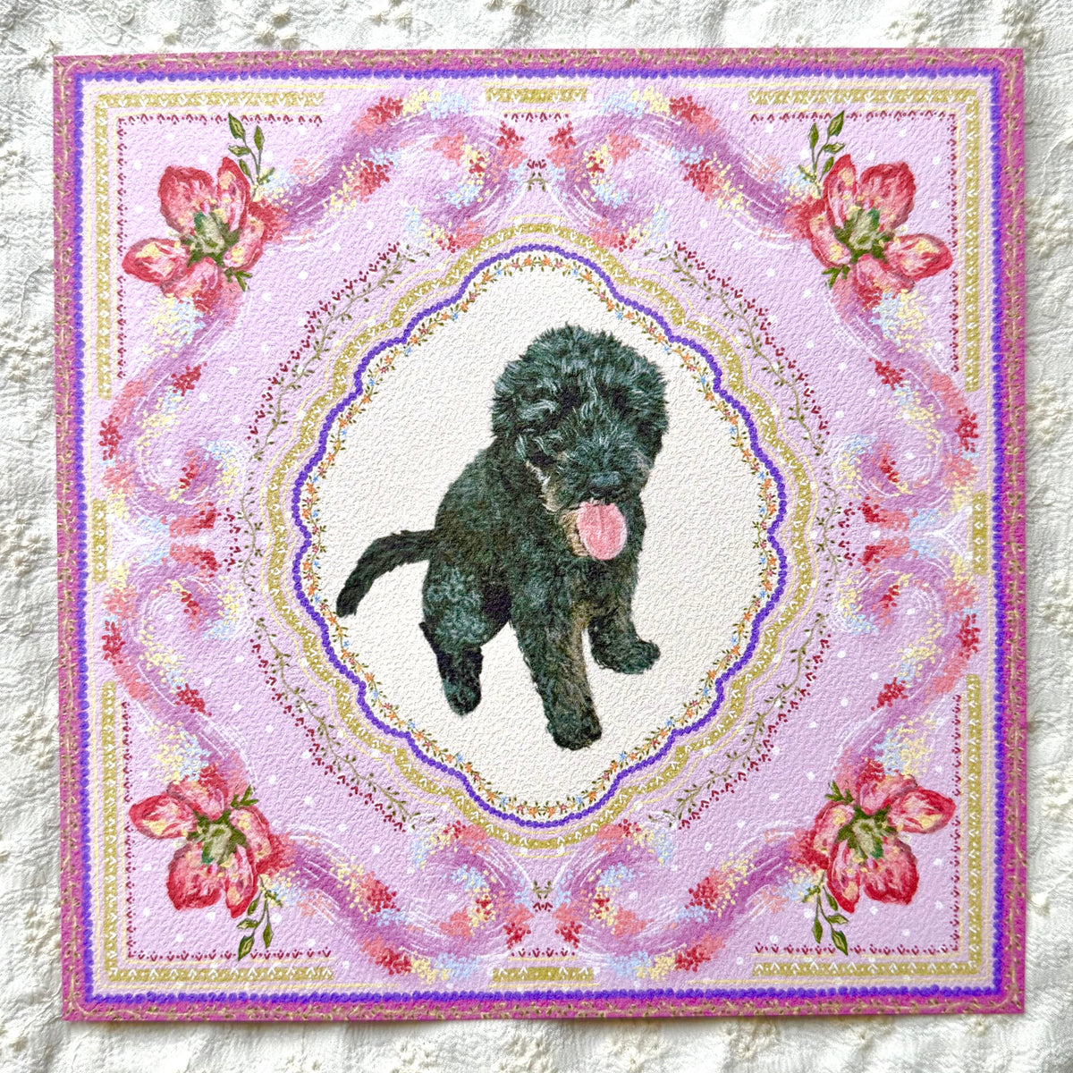 "Wisteria Petal Reverie" Black Labradoodle Art Print