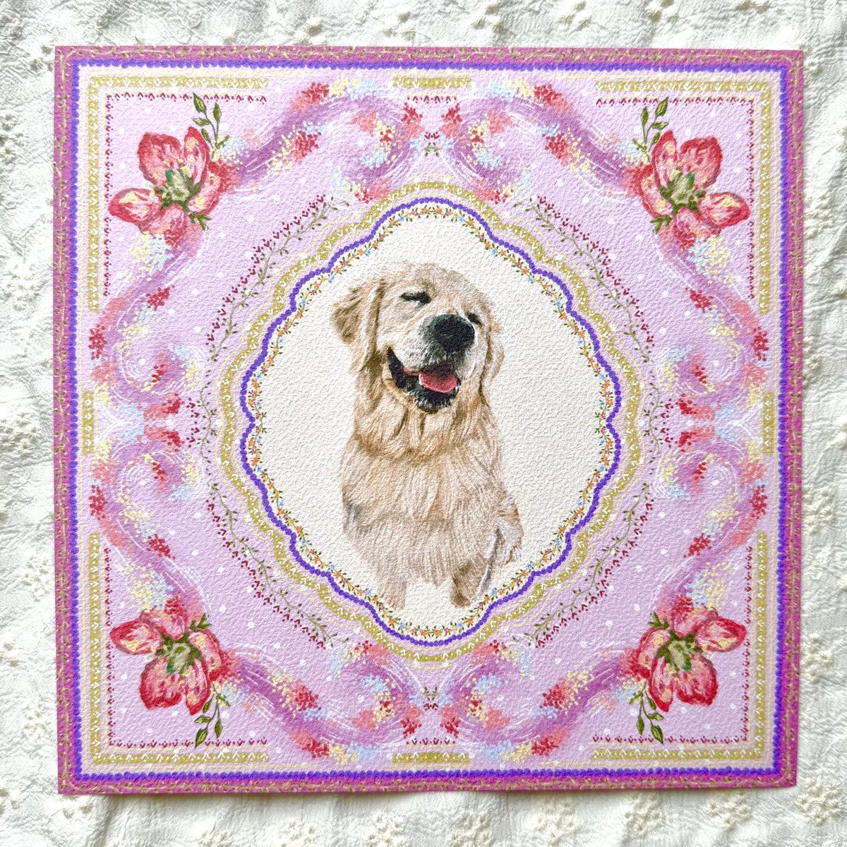 "Wisteria Petal Reverie" English Cream Golden Retriever Art Print