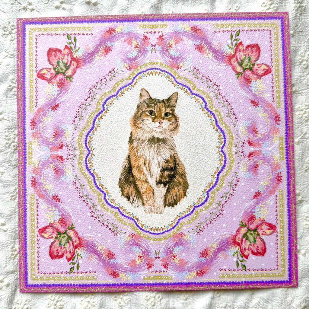 "Wisteria Petal Reverie" Brown Tabby & White Domestic Long-Haired Cat Art Print
