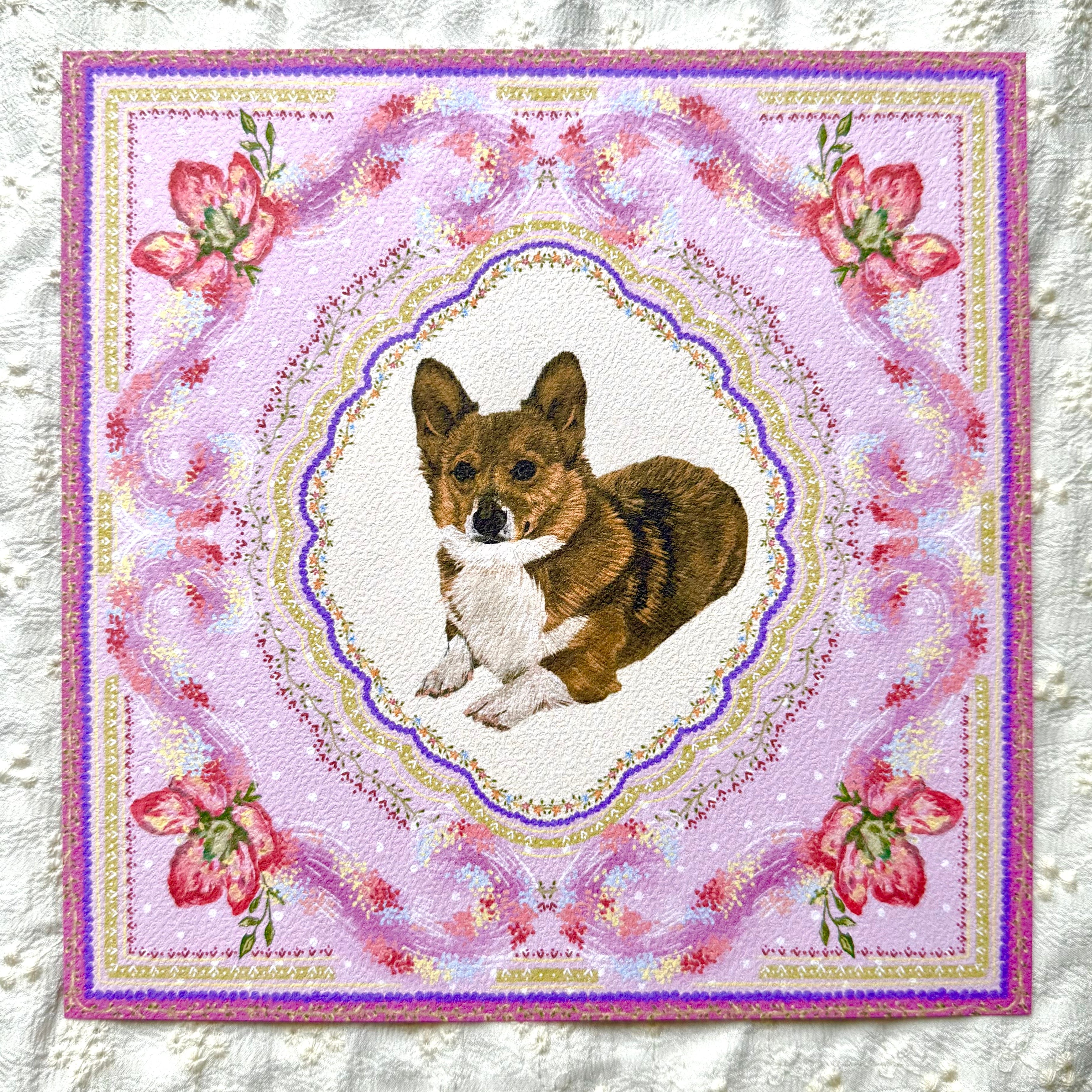 "Wisteria Petal Reverie" Red & White Pembroke Welsh Corgi Art Print