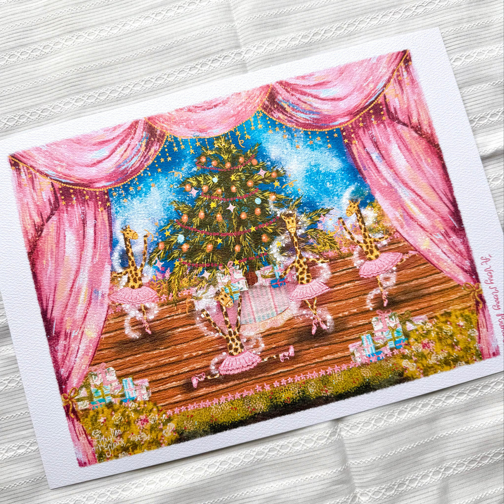 A Very Merry Pirouette - Whimsical Christmas Floral Art Print