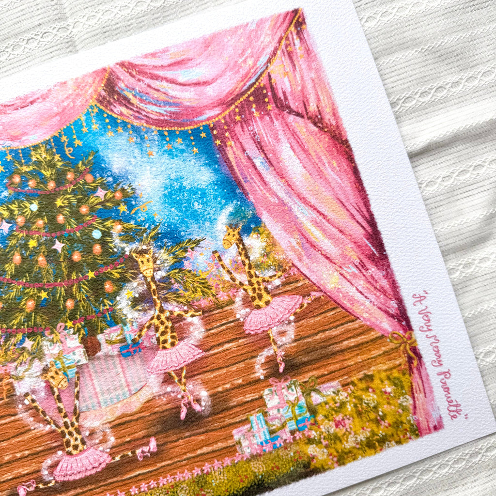 A Very Merry Pirouette - Whimsical Christmas Floral Art Print