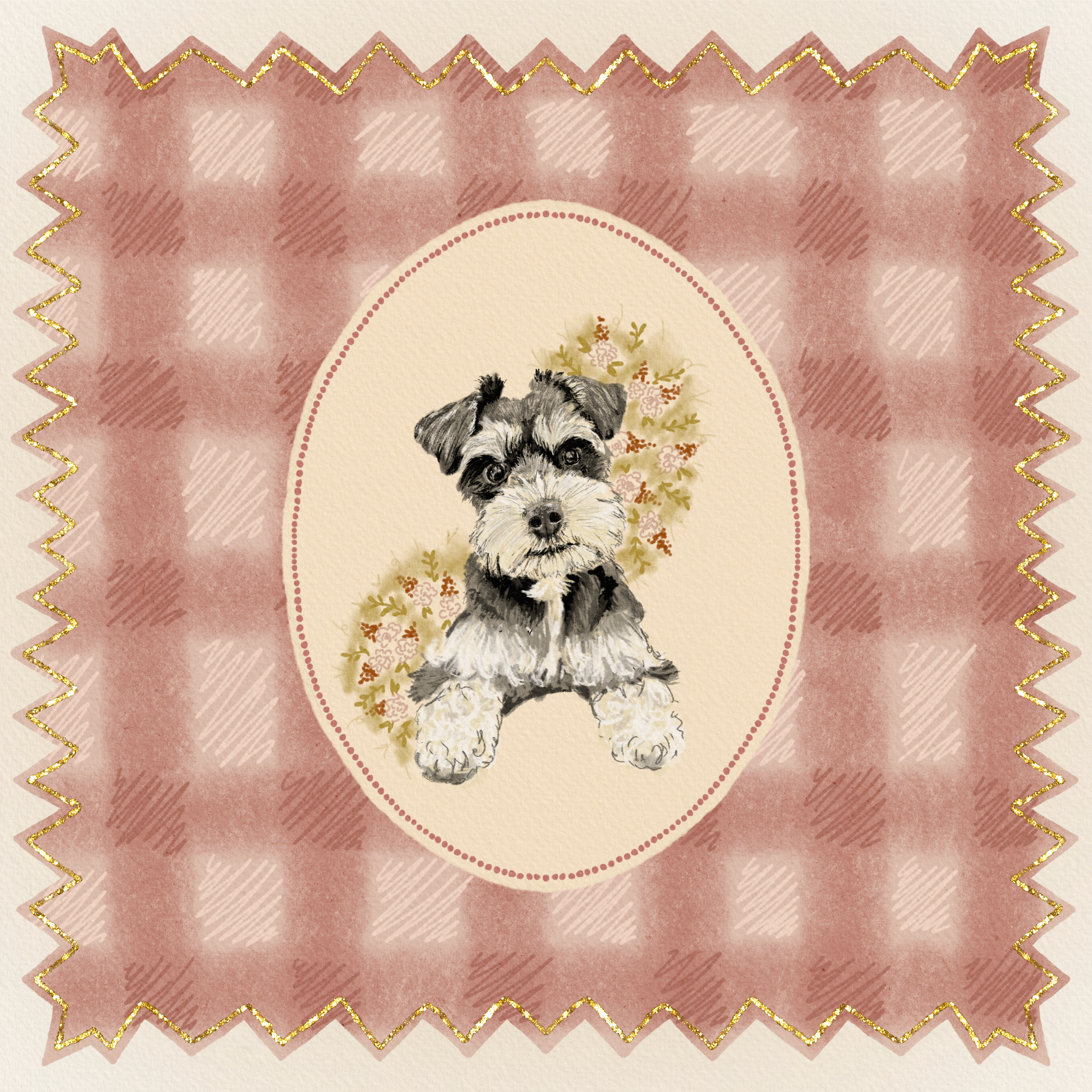 PREORDER - Personalised Bespoke Hand-Illustrated "Rose Gingham" Pet Portrait Print