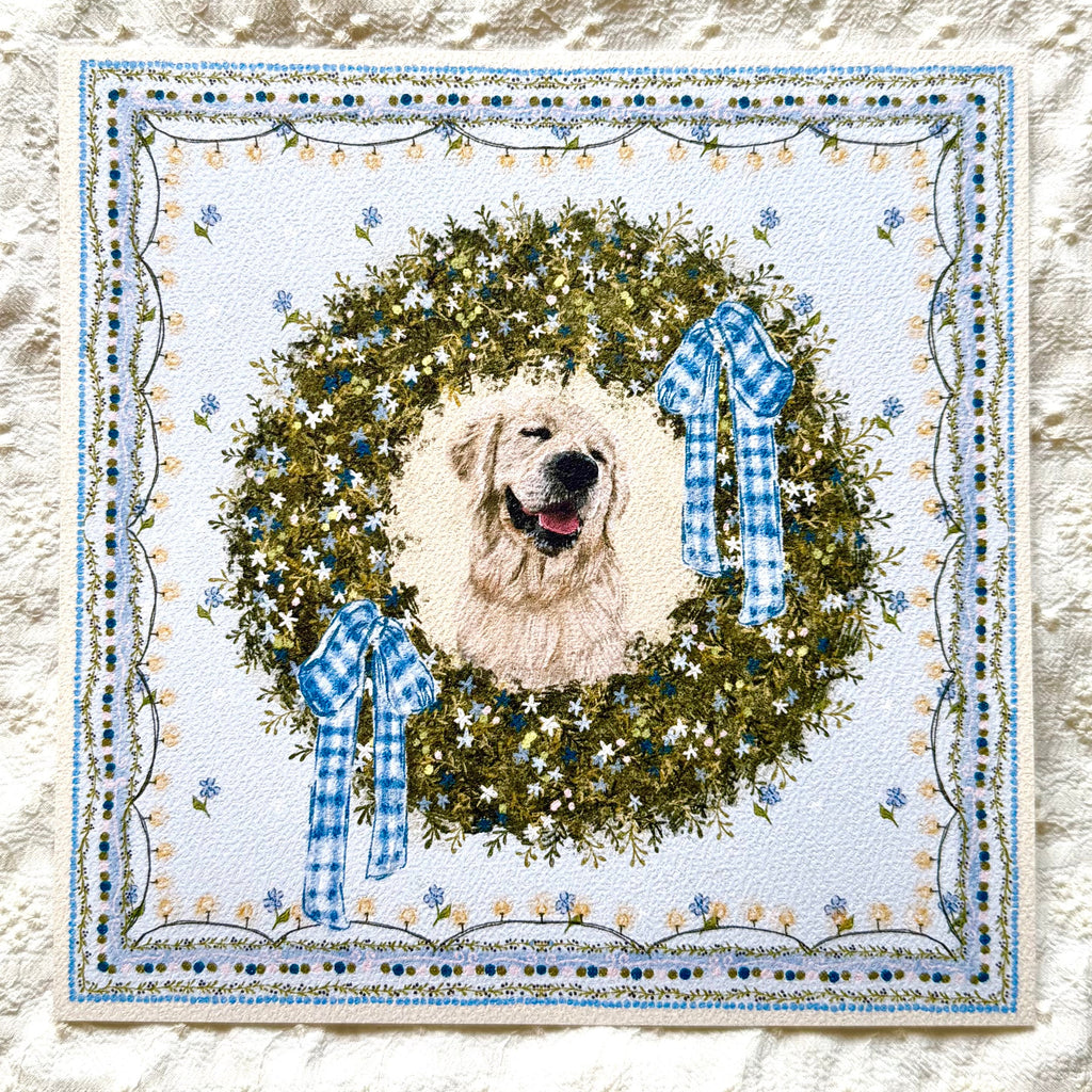"Winter Wreath" English Cream Golden Retriever Christmas Art Print
