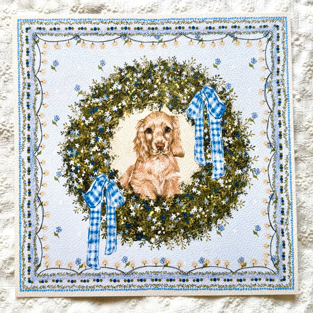 "Winter Wreath" Golden English Cocker Spaniel Christmas Art Print