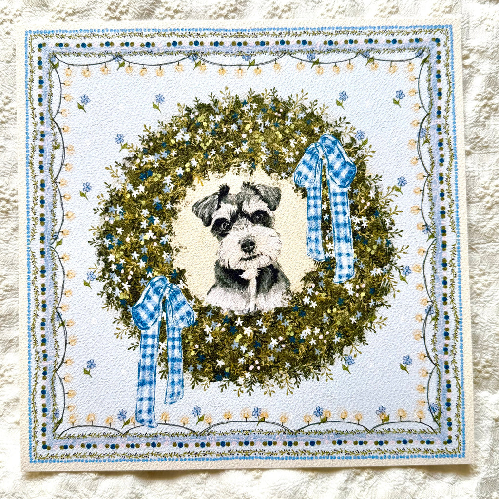 "Winter Wreath" Miniature Salt & Pepper Schnauzer Christmas Art Print