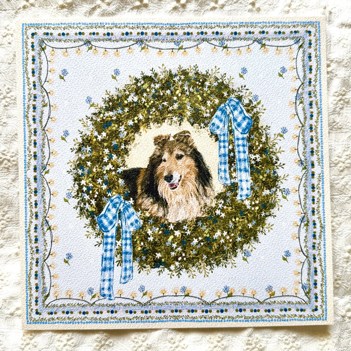 "Winter Wreath" Sable & White Rough Collie Christmas Art Print