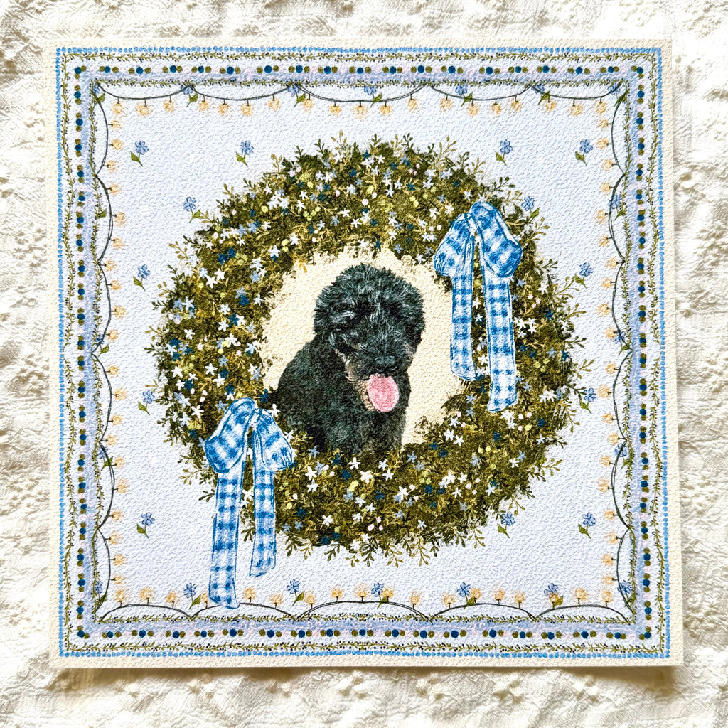 "Winter Wreath" Black Labradoodle Christmas Art Print