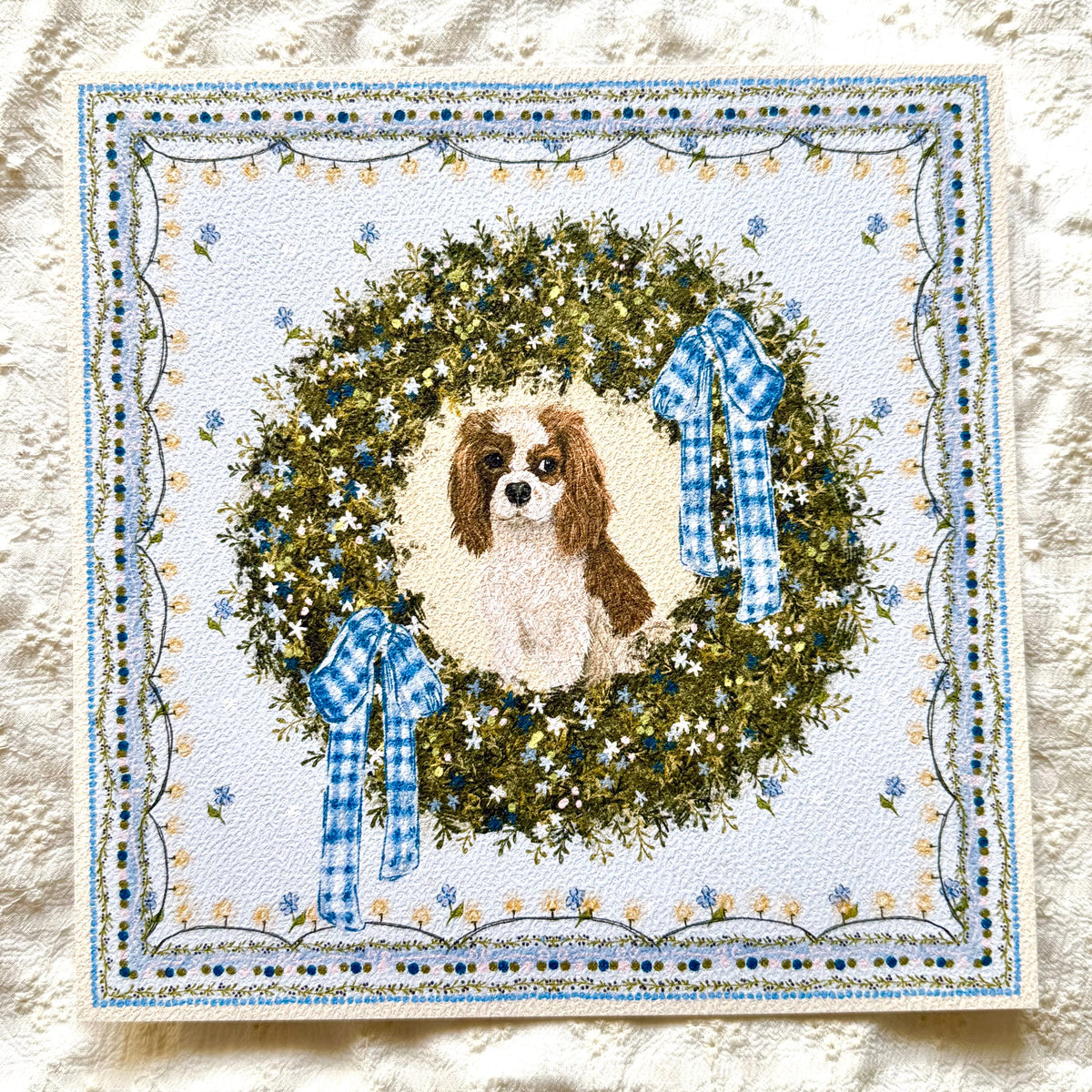 "Winter Wreath" Blenheim Cavelier King Charles Spaniel Christmas Art Print
