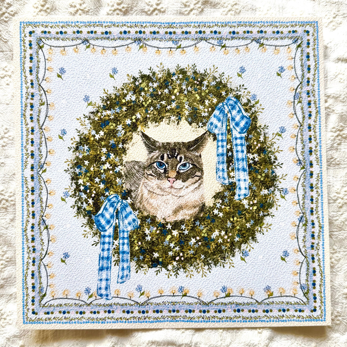 "Winter Wreath" Lynx Point Siamese Cat Christmas Art Print