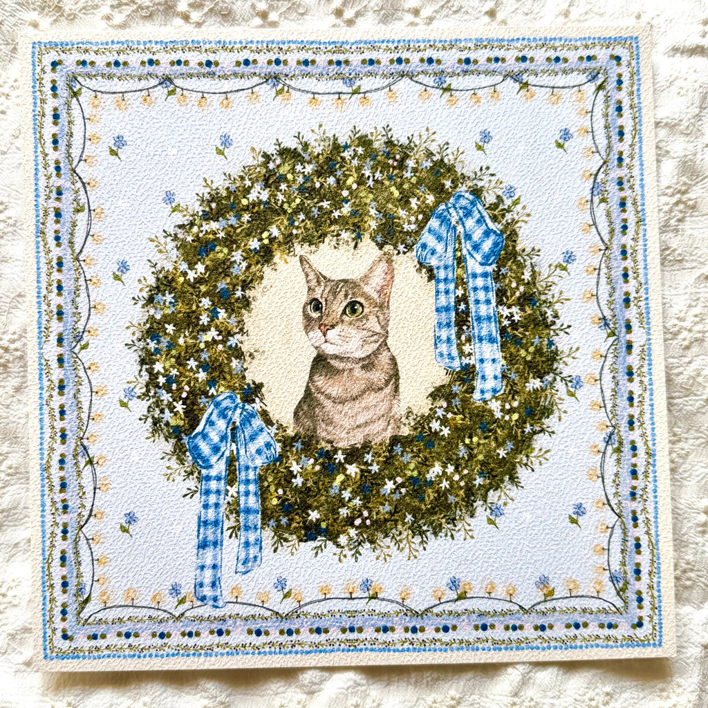 "Winter Wreath" Brown Tabby Domestic Shorthair Cat #2 Christmas Art Print
