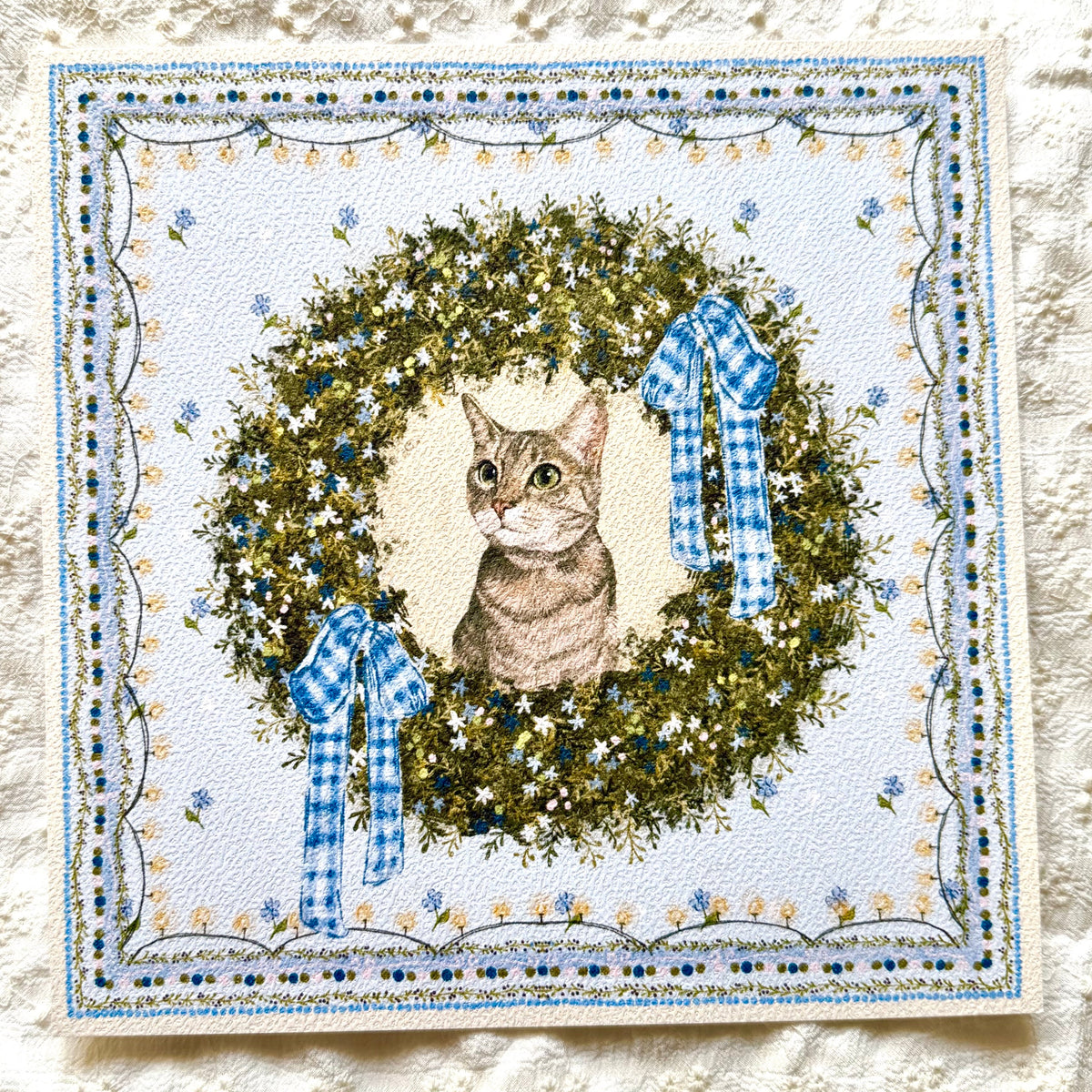 "Winter Wreath" Brown Tabby Domestic Shorthair Cat #2 Christmas Art Print