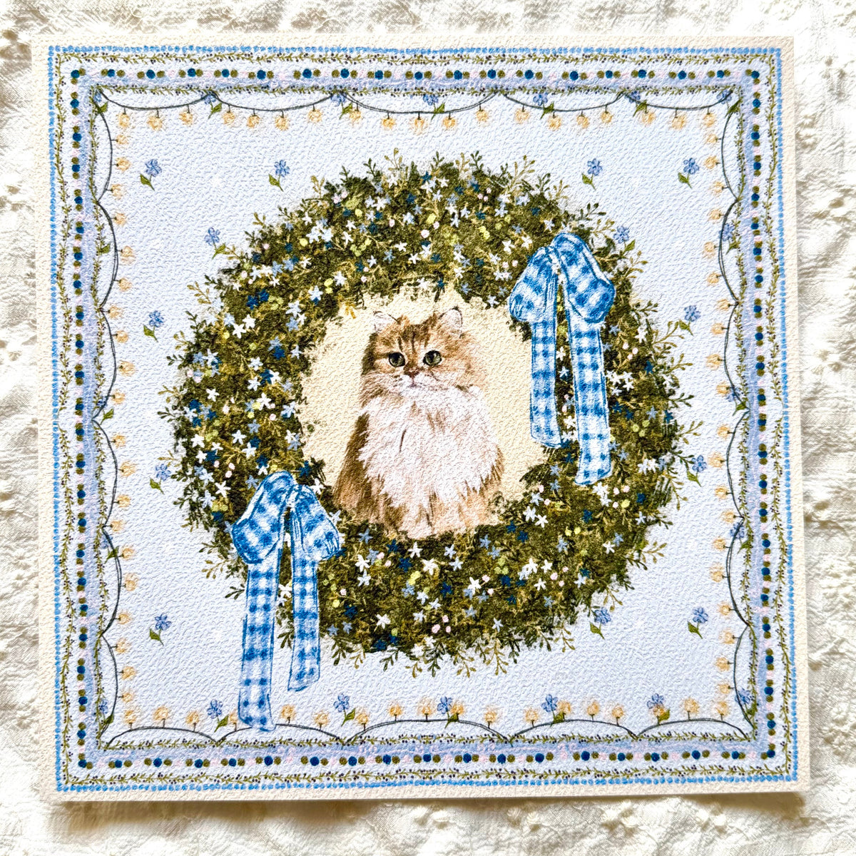 "Winter Wreath" Golden Chinchilla Persian Cat Christmas Art Print