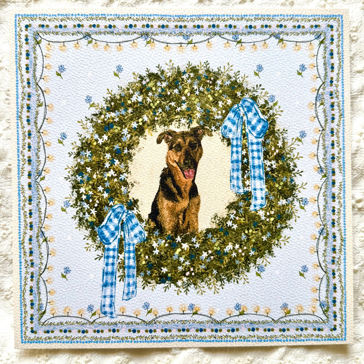 "Winter Wreath" Black & Tan German Shepherd Mix Christmas Art Print