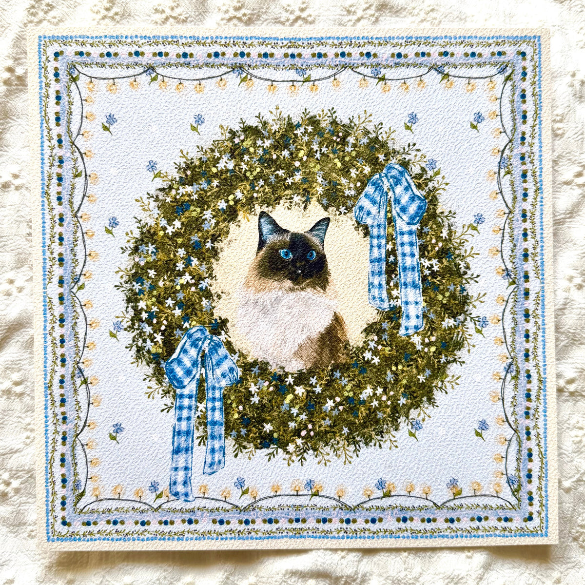 "Winter Wreath" Seal Point Mitted Ragdoll Christmas Art Print