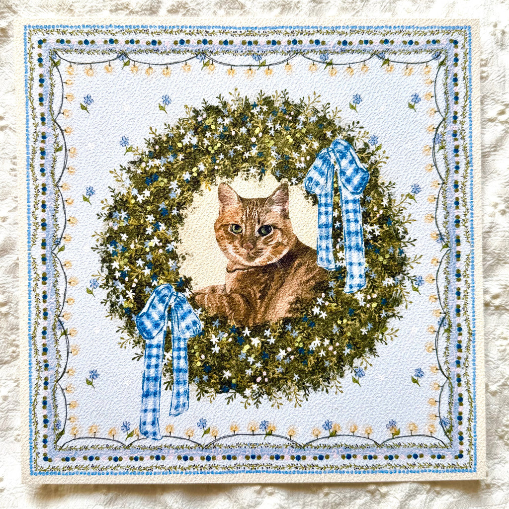 "Winter Wreath" Ginger Tabby Domestic Shorthair Cat Christmas Art Print