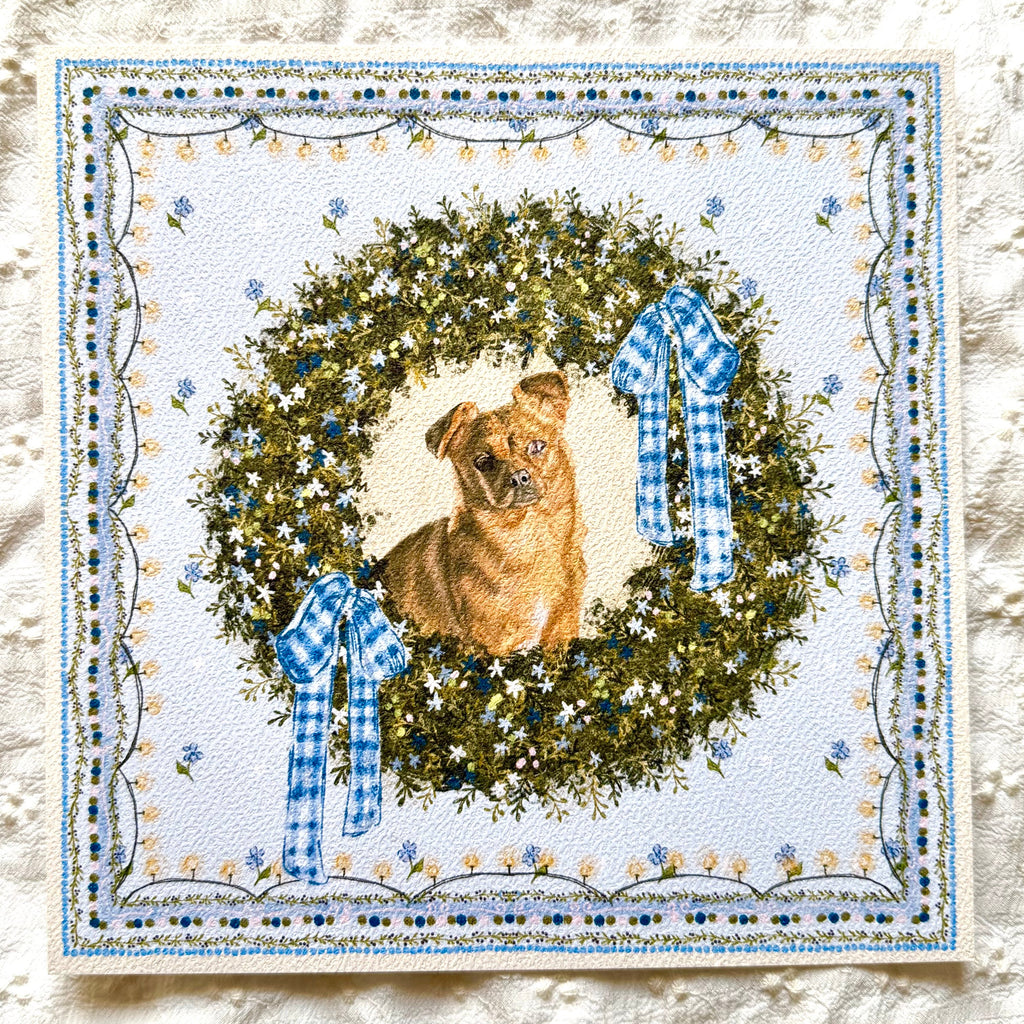 "Winter Wreath" Fawn Smooth Coat Chihuahua Christmas Art Print
