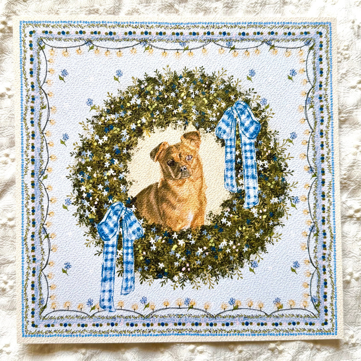 "Winter Wreath" Fawn Smooth Coat Chihuahua Christmas Art Print