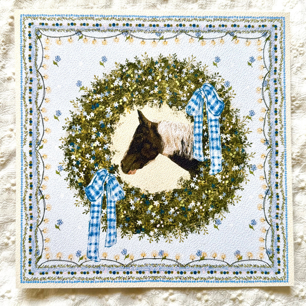 "Winter Wreath" Bay Gypsy Cob Christmas Art Print
