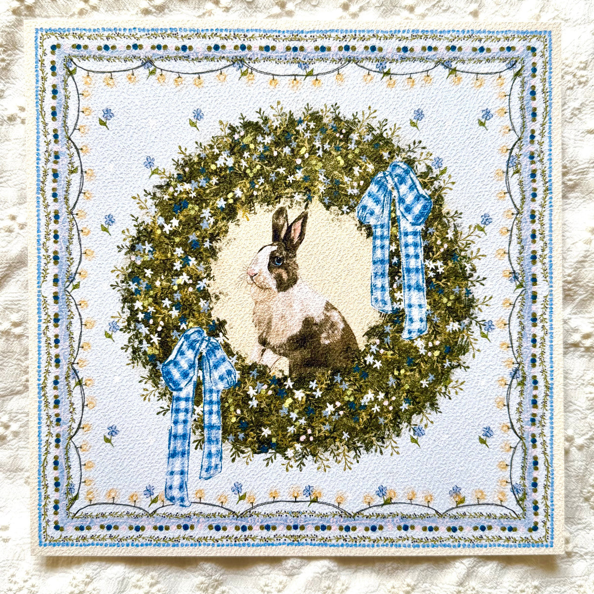 "Winter Wreath" Chocolate & White Dutch Rabbit Christmas Art Print