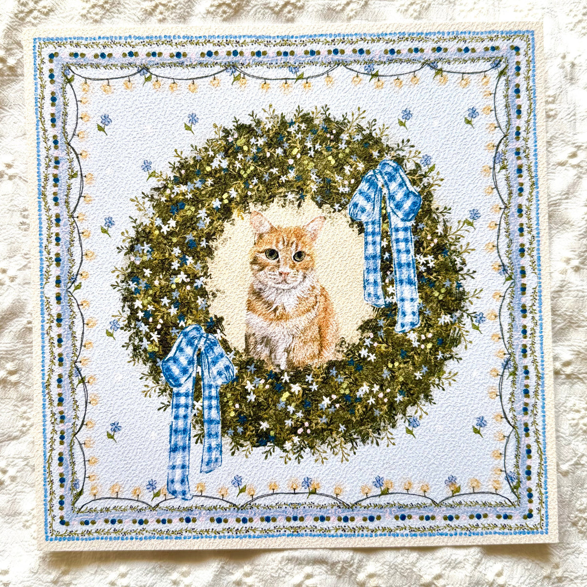 "Winter Wreath" Orange Tabby Domestic Shorthair Cat Christmas Art Print