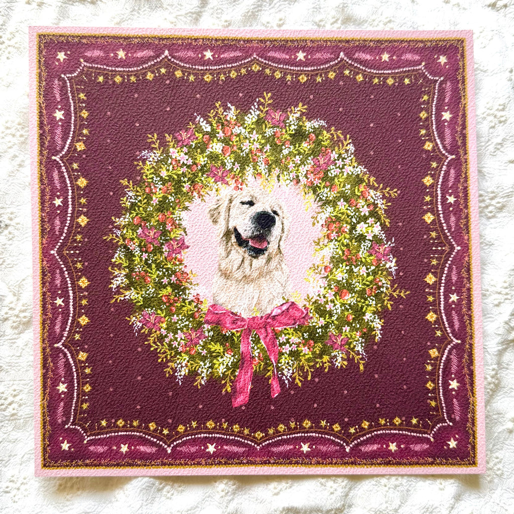 "Berry Wreath" - English Cream Golden Retriever Christmas Art Print
