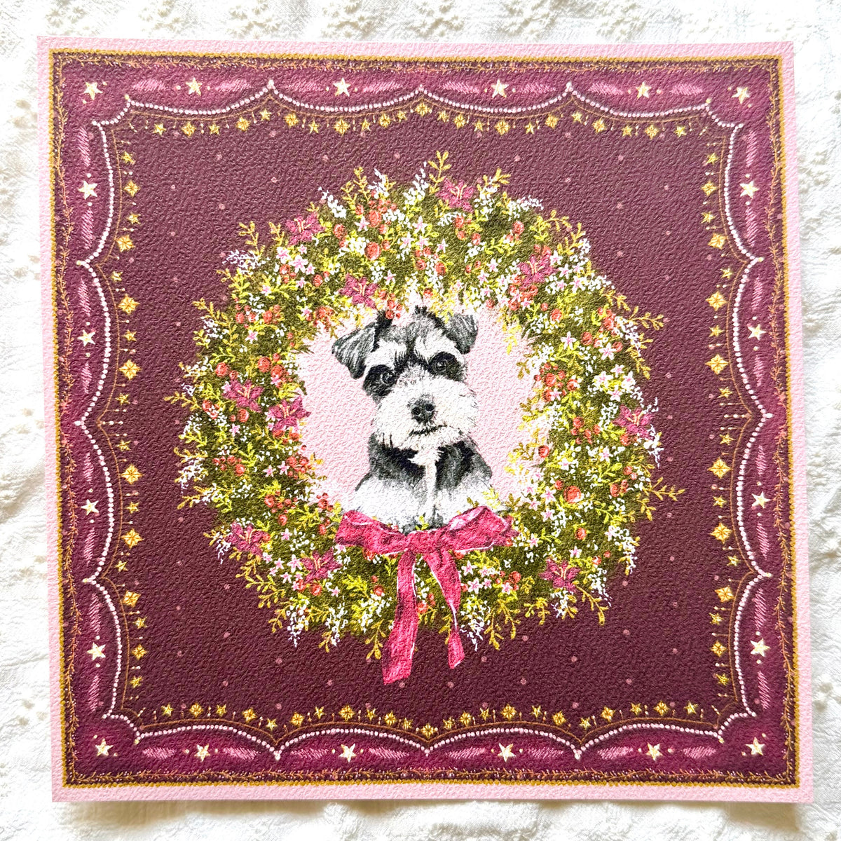 "Berry Wreath" Miniature Salt & Pepper Schnauzer Christmas Art Print