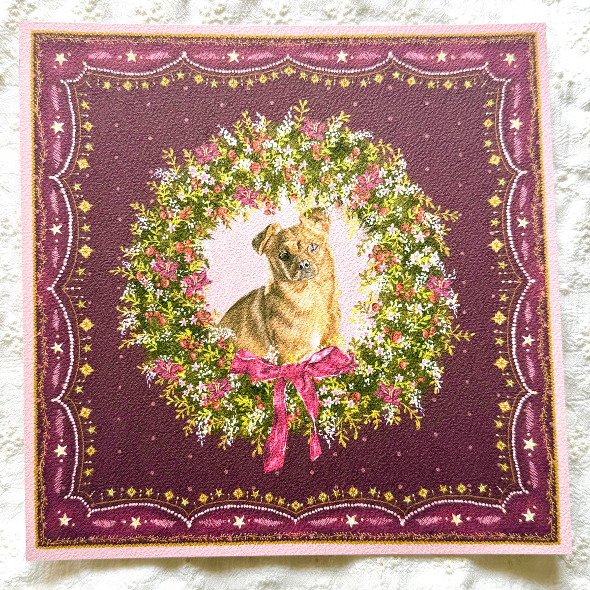 "Berry Wreath" Fawn Smooth Coat Chihuahua Christmas Art Print