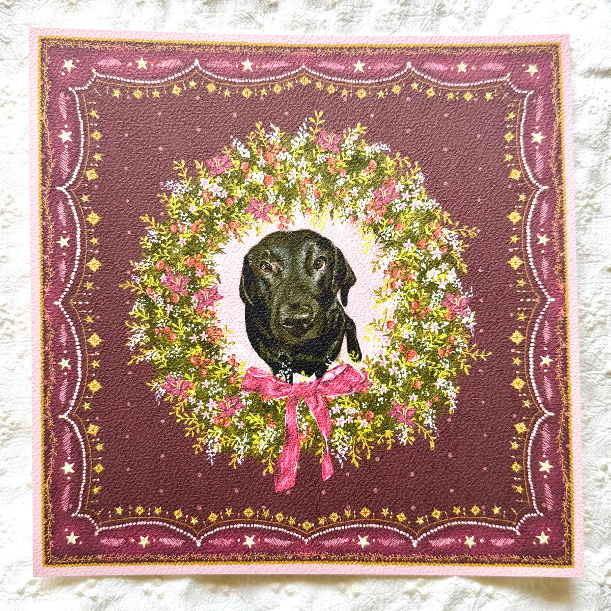 "Berry Wreath" Black Labrador Retriever Christmas Art Print