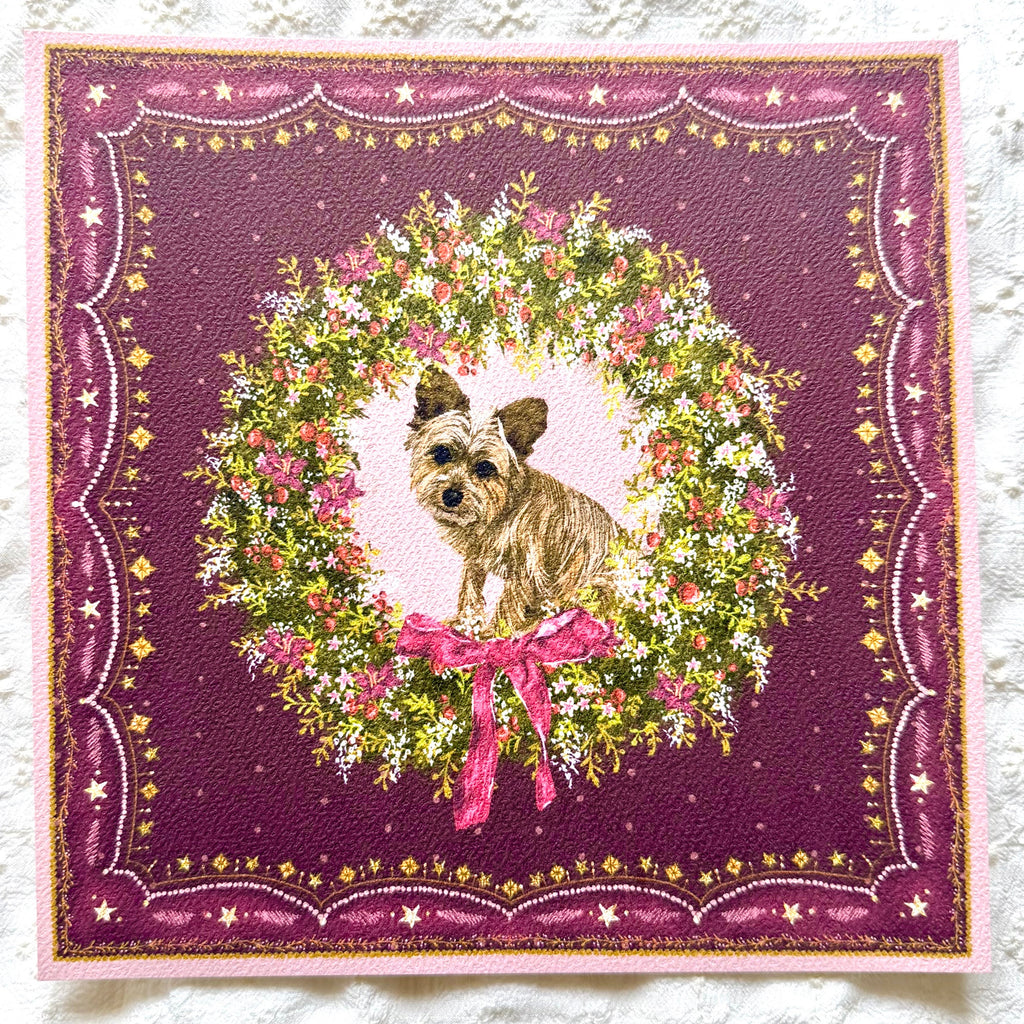 "Berry Wreath" Wheaten Cairn Terrier Christmas Art Print