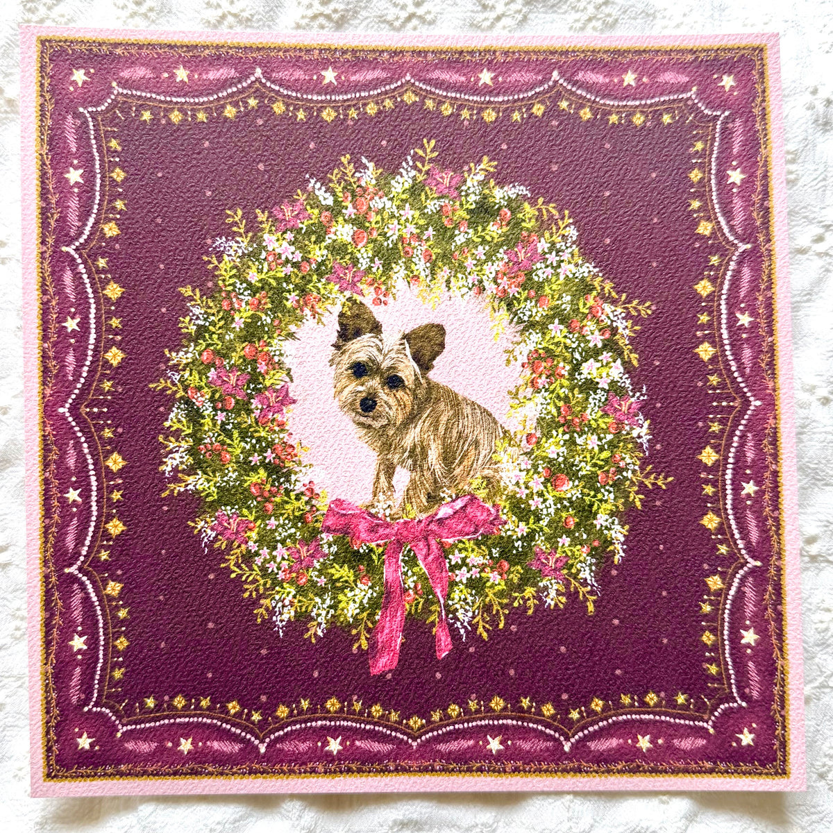 "Berry Wreath" Wheaten Cairn Terrier Christmas Art Print