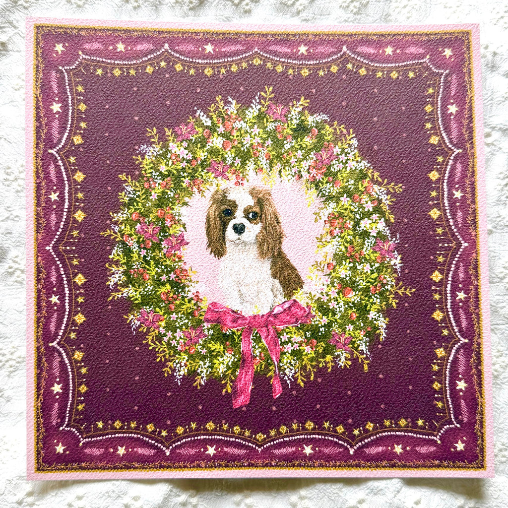 "Berry Wreath" Blenheim Cavelier King Charles Spaniel Christmas Art Print
