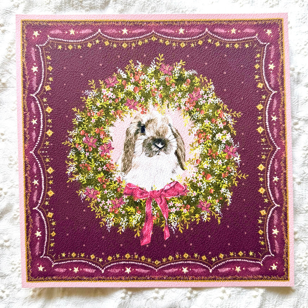 "Berry Wreath" Broken Fawn Holland Lop  Christmas Art Print