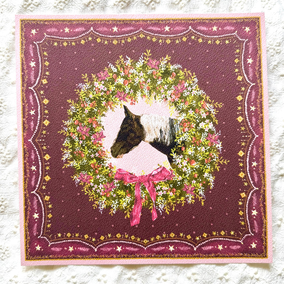 "Berry Wreath" Bay Gypsy Cob Christmas Art Print
