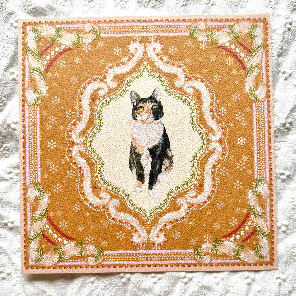 "Gingerbread Cookie" Black, White & Orange Calico Domestic Shorthair Cat #2 Christmas Art Print