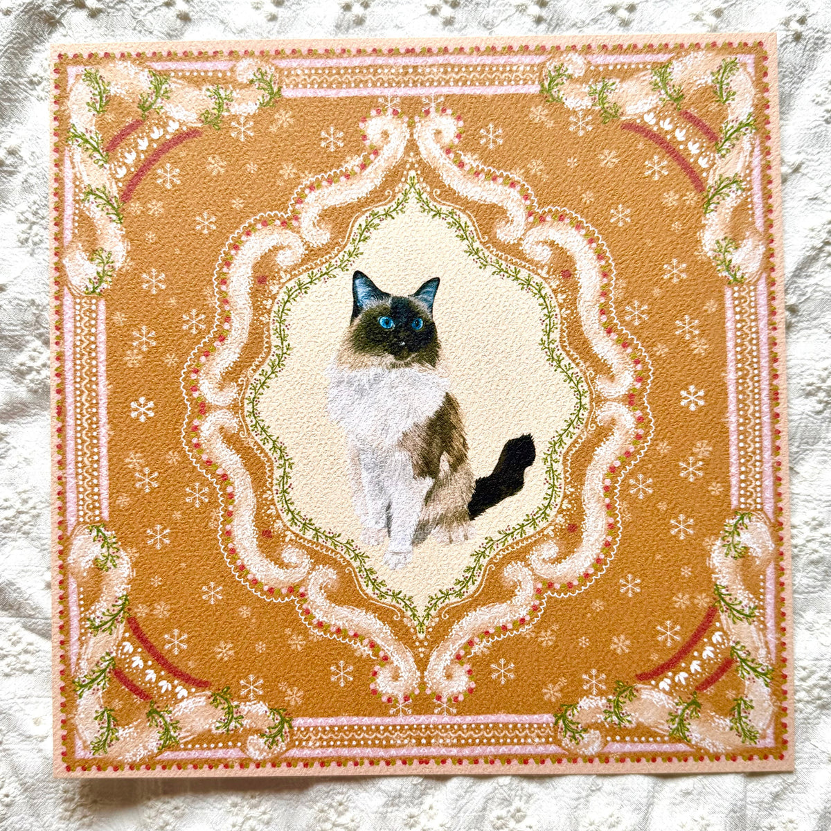 "Gingerbread Cookie" Seal Point Mitted Ragdoll Christmas Art Print