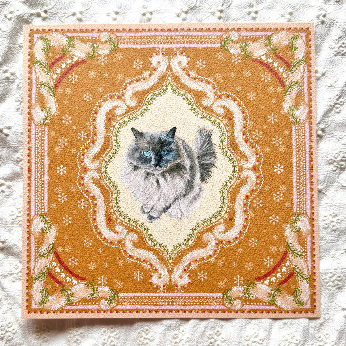 "Gingerbread Cookie" Blue Point Ragdoll Cat Christmas Art Print
